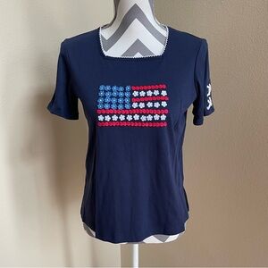 Alford Dunner - Navy Blue Flag Embellished Women's Top - Size: PS